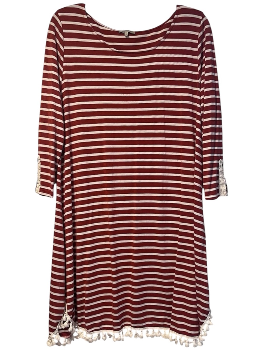 Jodifl Medium Rust Striped Boho Tassel Tunic Dress